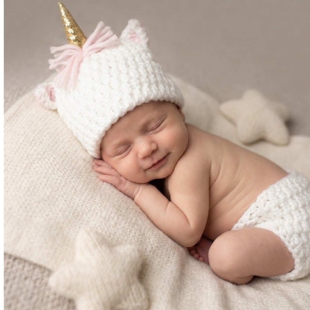 Cloud Island Unicorn Hat Diaper Cover Kids OSFM White Knit Photo Prop Costume